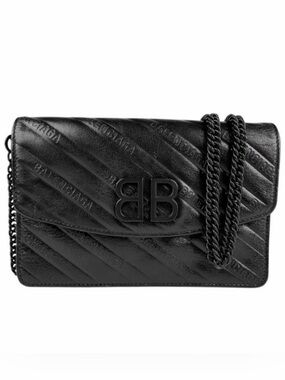 Balenciaga Black Embossed Leather BB Logo Clutch/Shoulder/Crossbody Bag